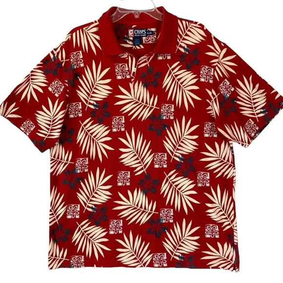 Ralph Lauren Other - Ralph Lauren Chaps Vintage Hawaiian Short Sleeve Knit Polo Shirt XL Red Cotton